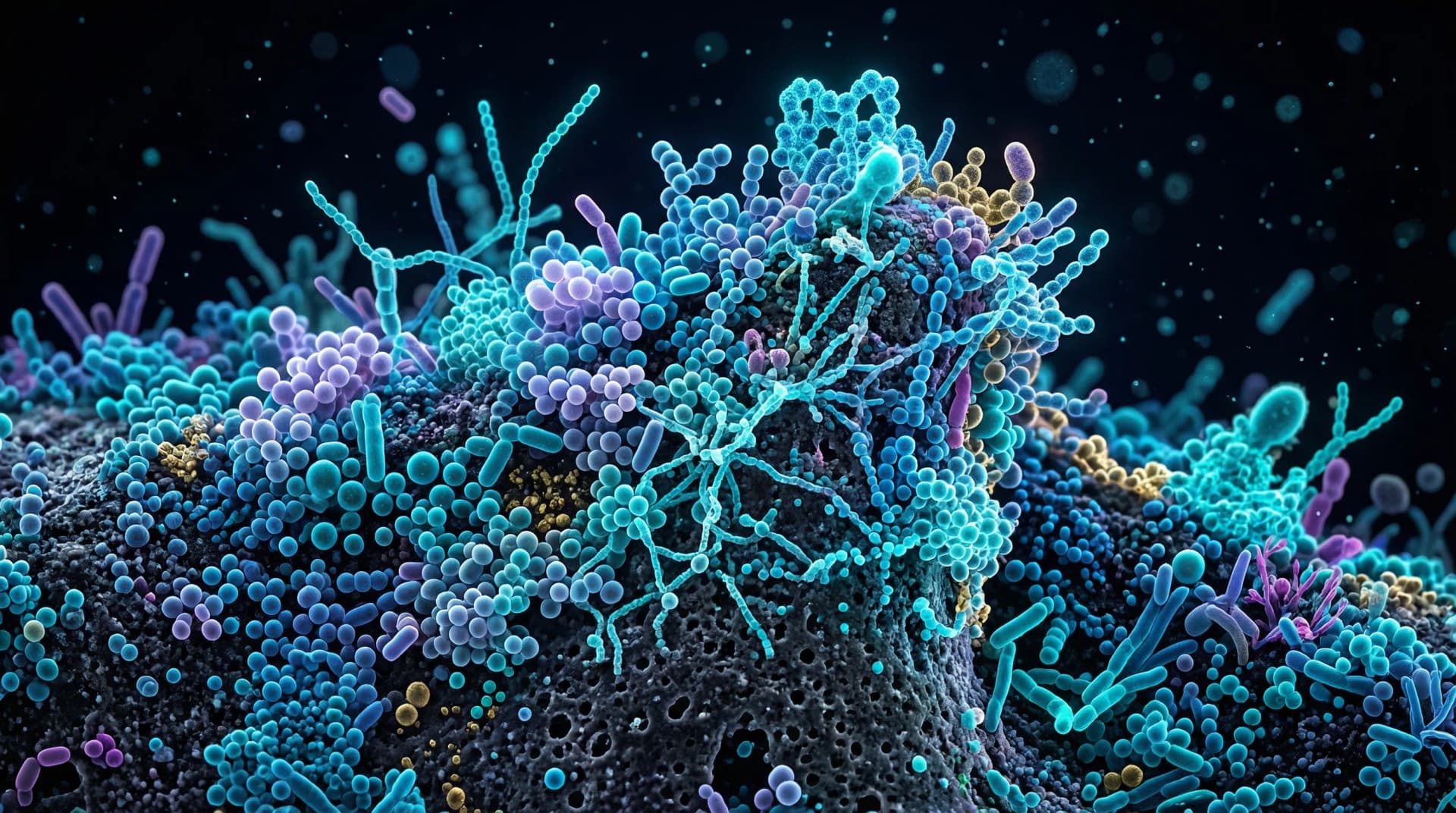 Diverse oral bacteria landscape representing the microbiome disruption caused by smoking